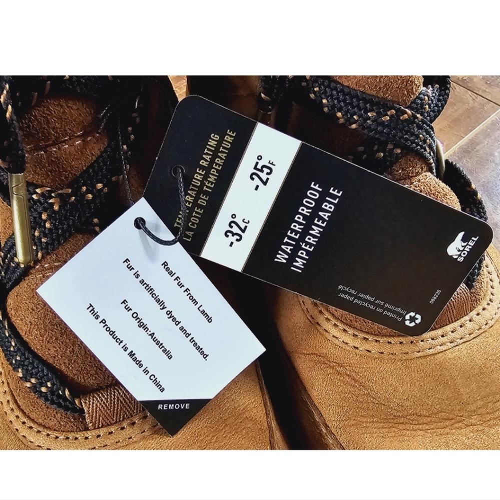 SOREL Whitney Short Lace PREMIUM LEATHER -32°C Winter Boots Sz US 8 CAMEL BROWN - Picture 2 of 12